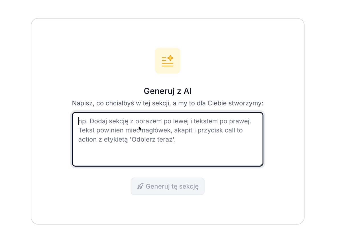 Nasz nowy generator sekcji z AI przygotuje dla Ciebie układ, który będzie idealnie pasował do Twojej strony -…