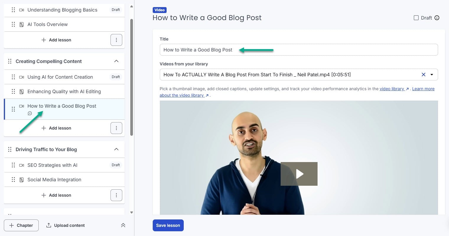 importer une vidéo de formation dans thinkific