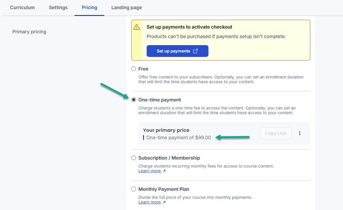 Création et diffusion de formations: capture de la page de paiement vue 2