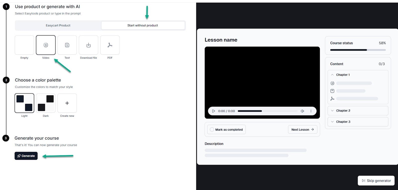 interface de création de formation easytools