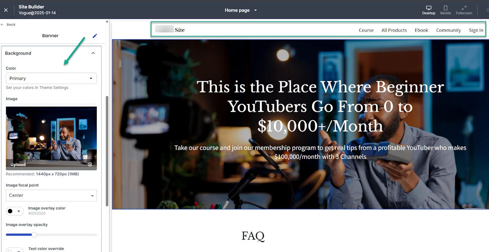 personnaliser une page du site dans thinkific