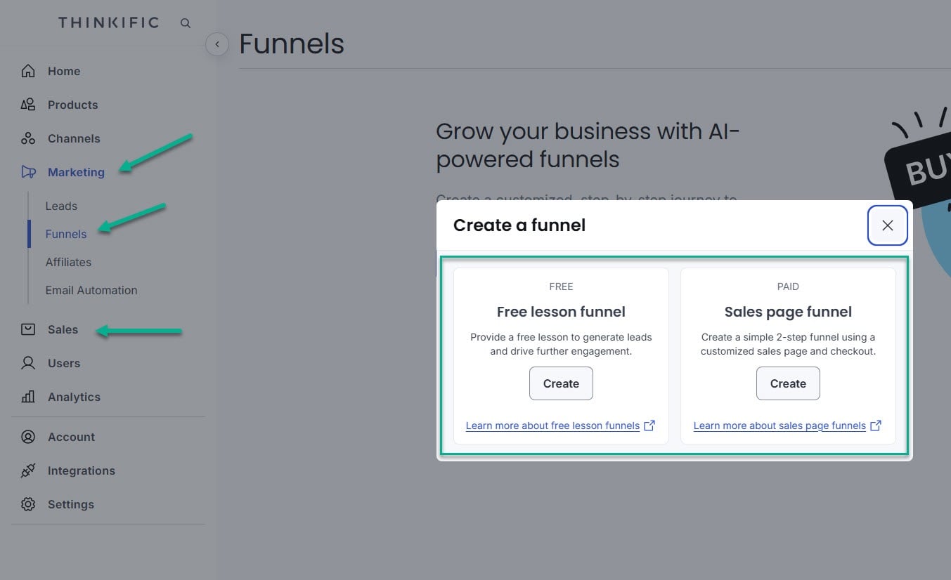 Outils marketing et de vente: capture du créateur de formation vue 2