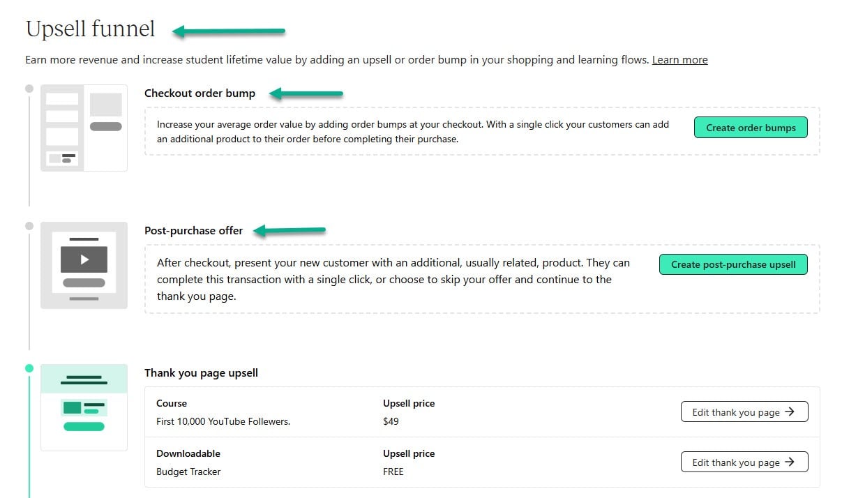 fonction upsell funnel dans teachable