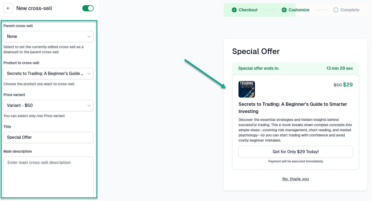 Outils marketing et de vente: capture de la page de paiement