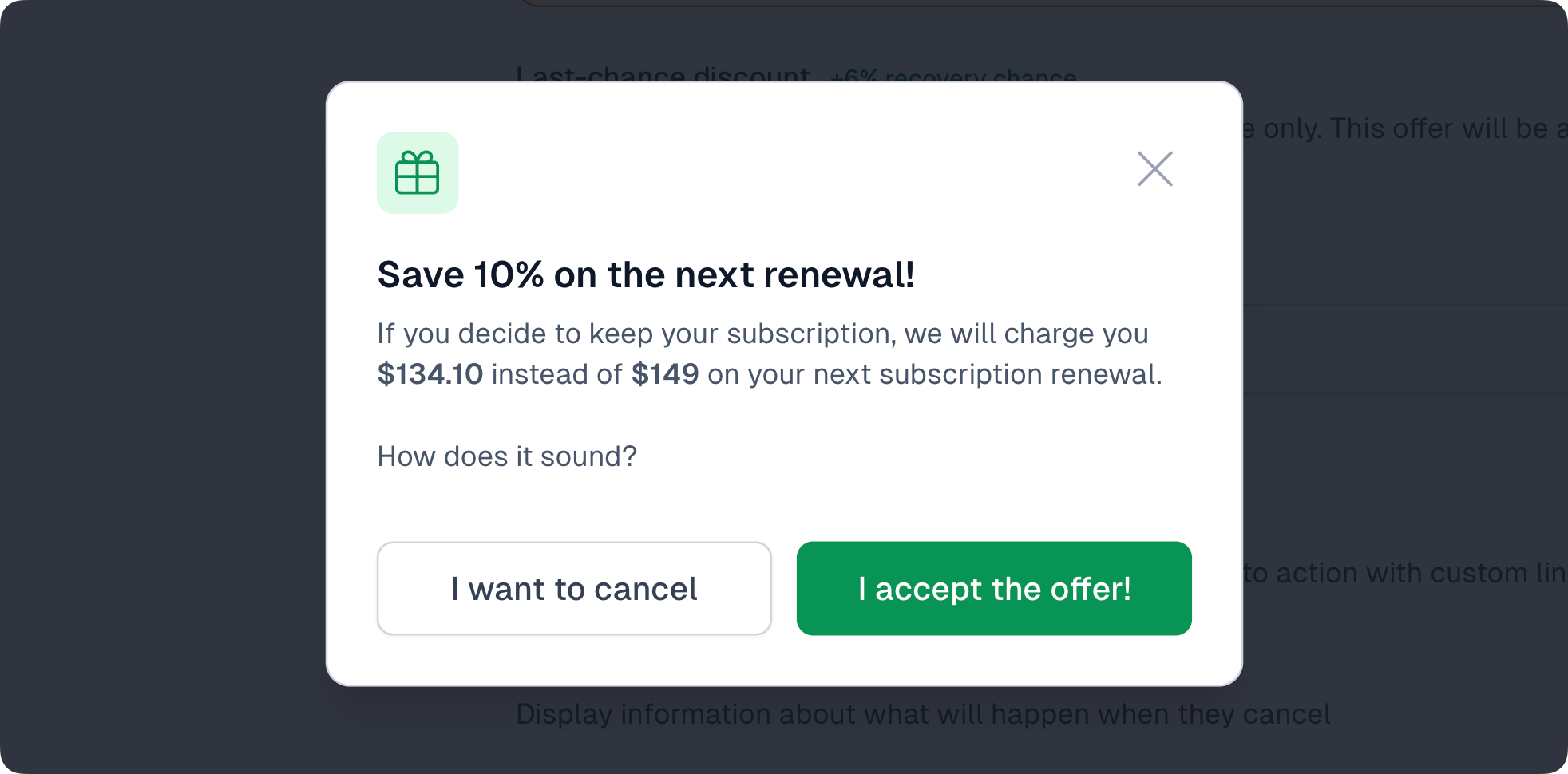 Easytools recovery modal with a discount