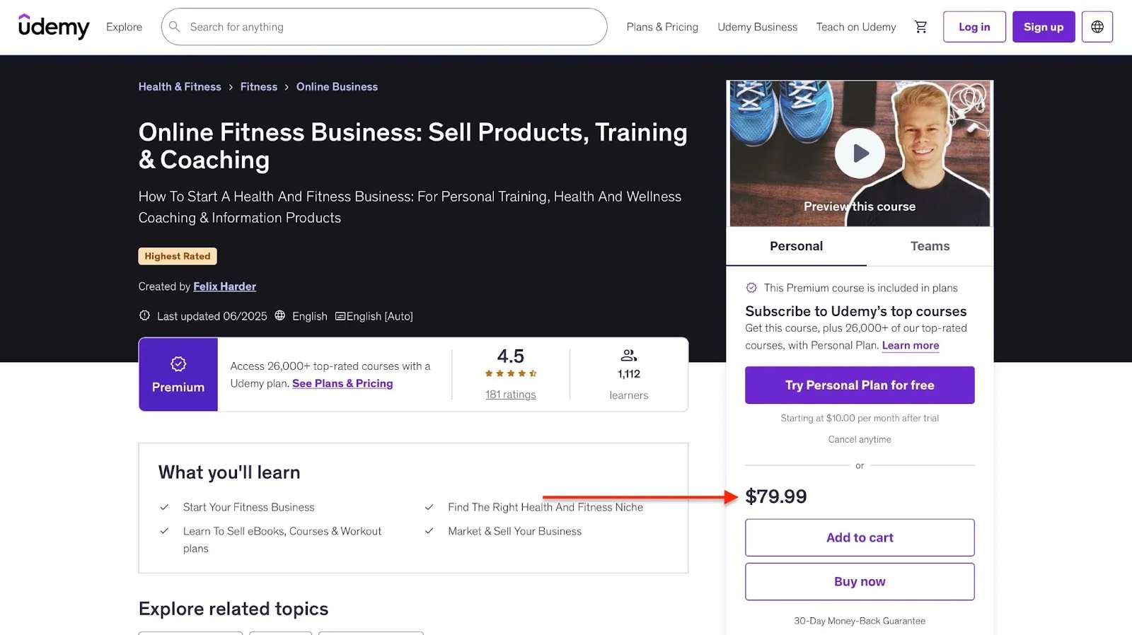 Formation au business du fitness en ligne avec son prix et ses détails, par Felix Harder
