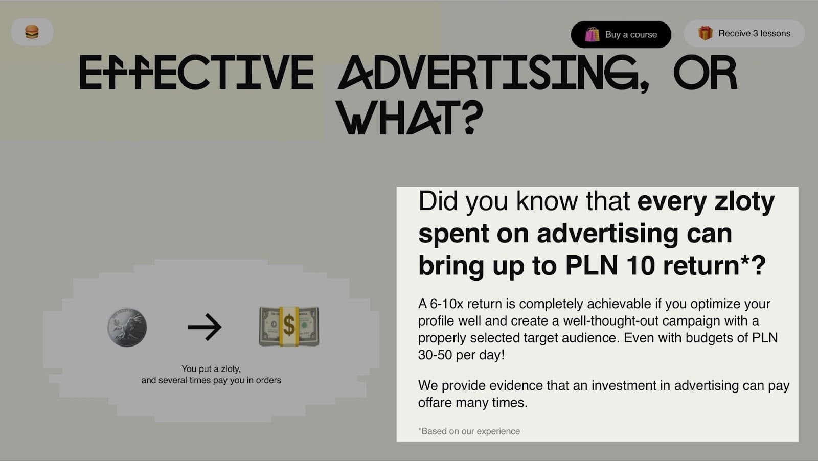Diapositive avec un message sur le retour sur investissement publicitaire