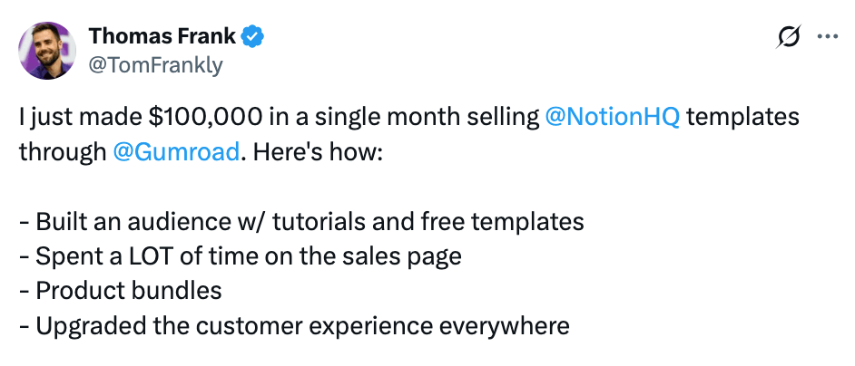 Thomas dit avoir passé "BEAUCOUP de temps sur la page de vente", un facteur clé de la réussite de son lancement…