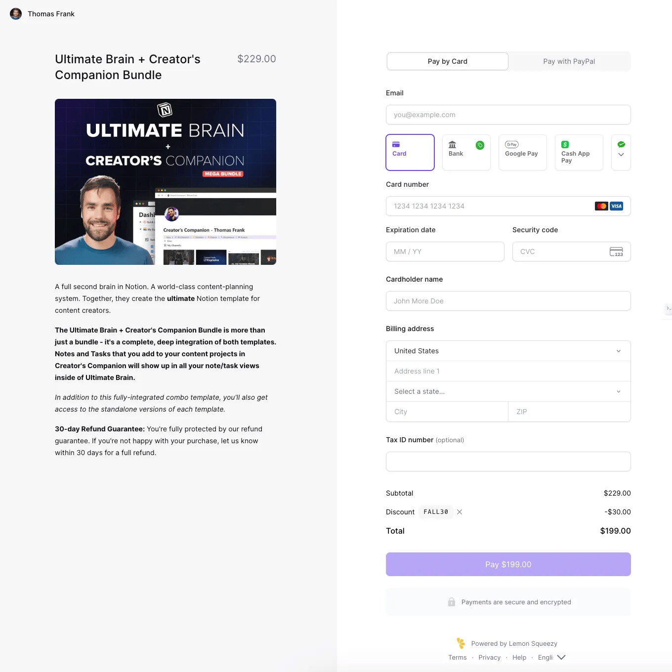 Page de paiement Lemon Squeezy