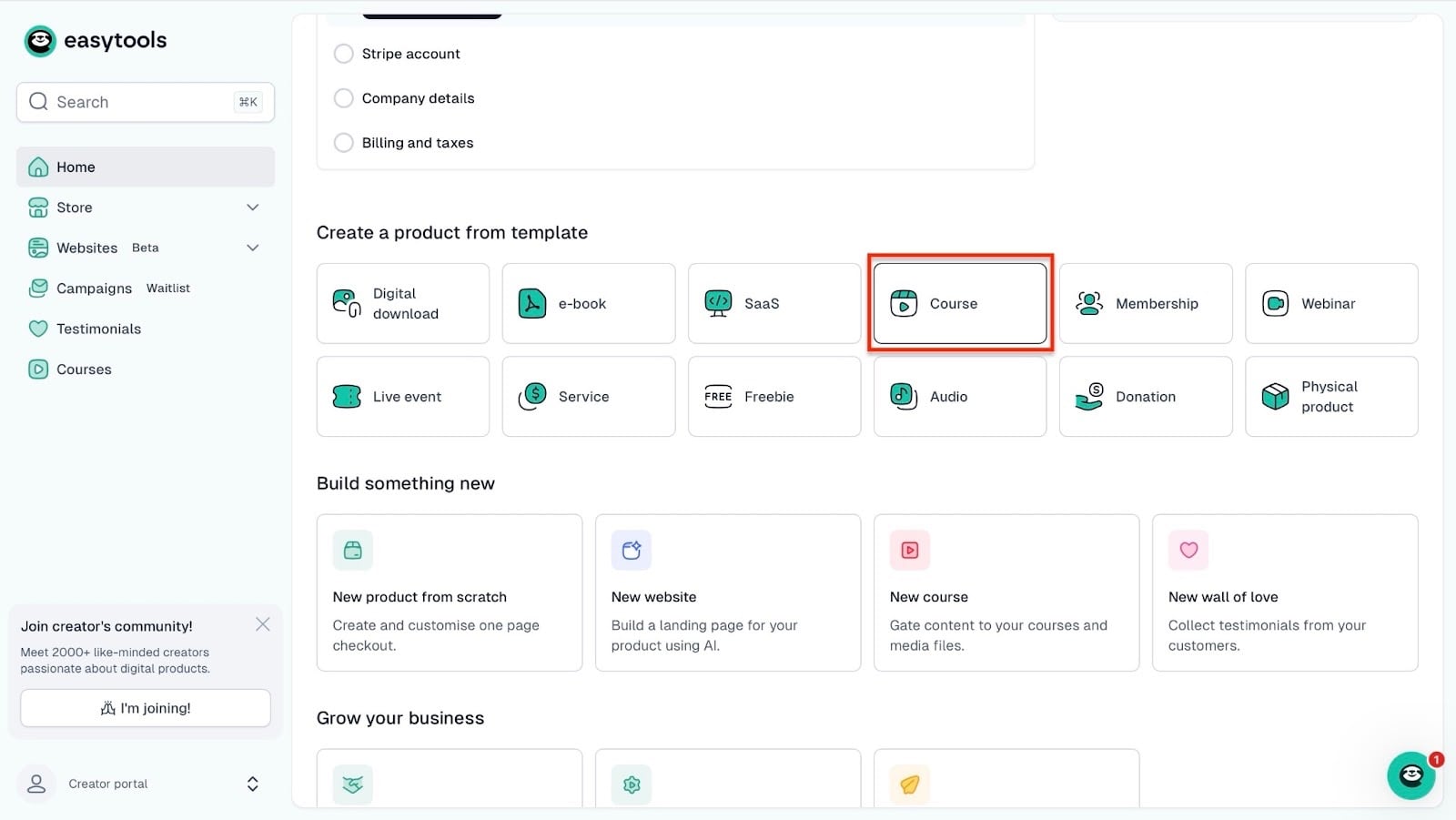 option template de formation dans le menu produit