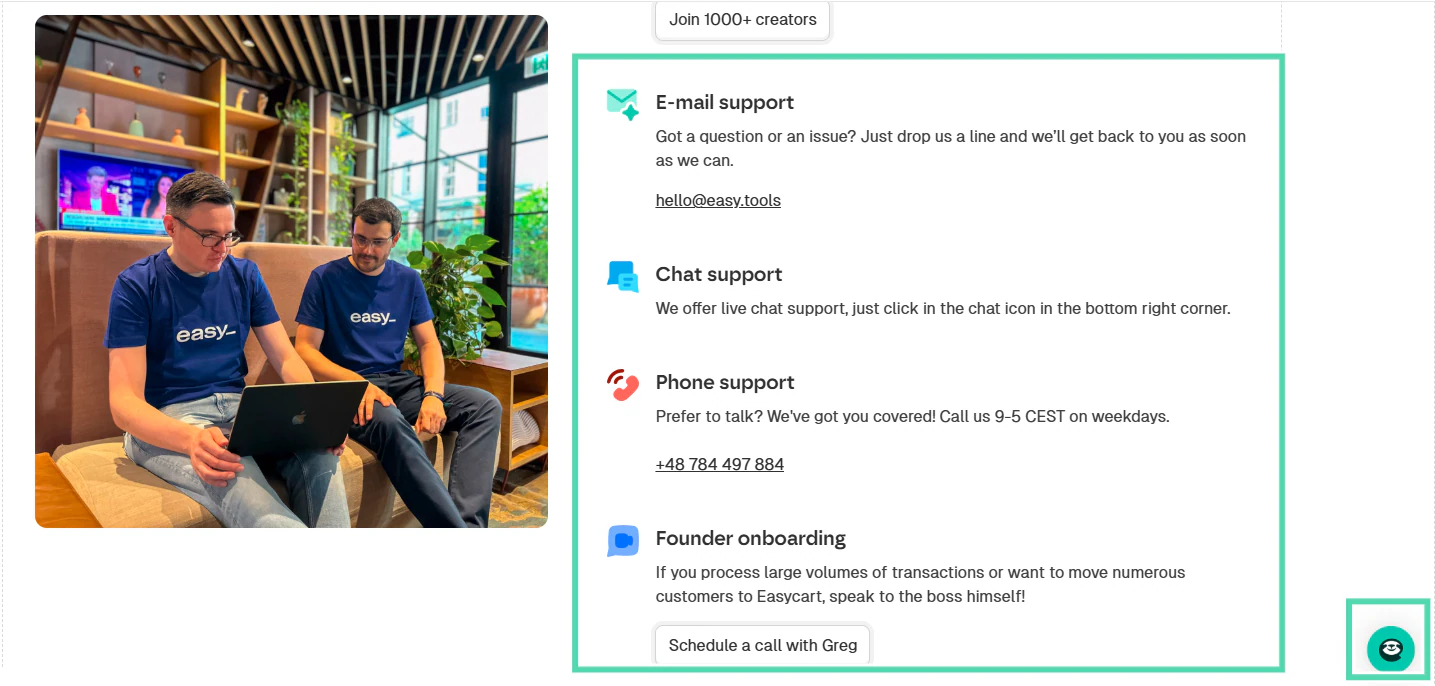membres de l'équipe et options de support disponibles