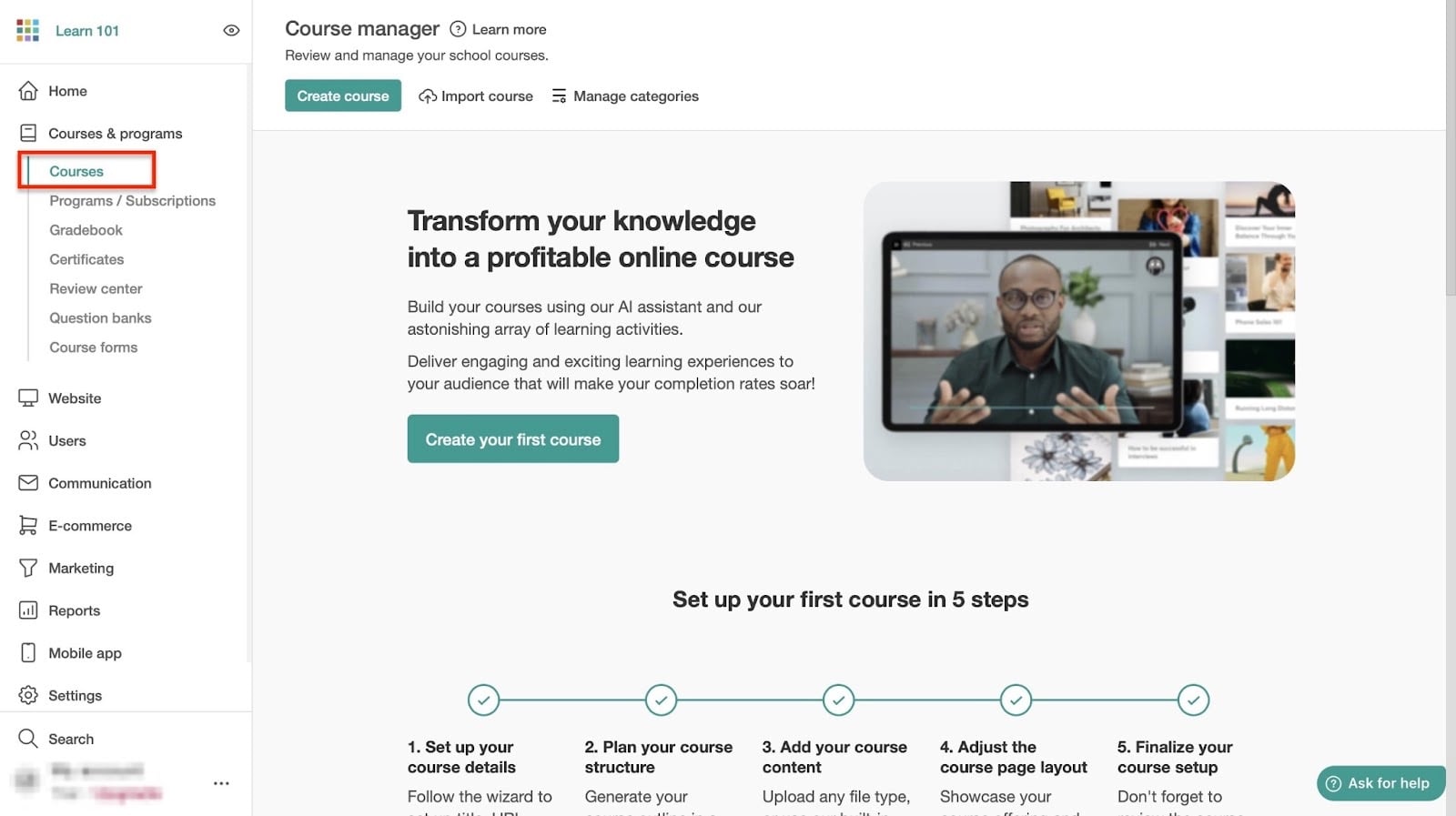menu des formations et fenêtre du gestionnaire de formations
