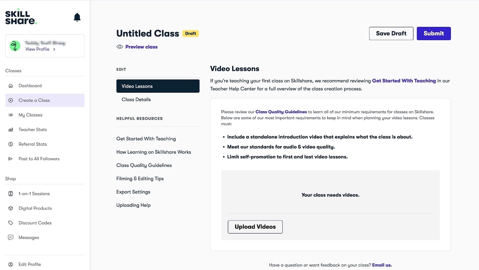 page de configuration des leçons vidéo
