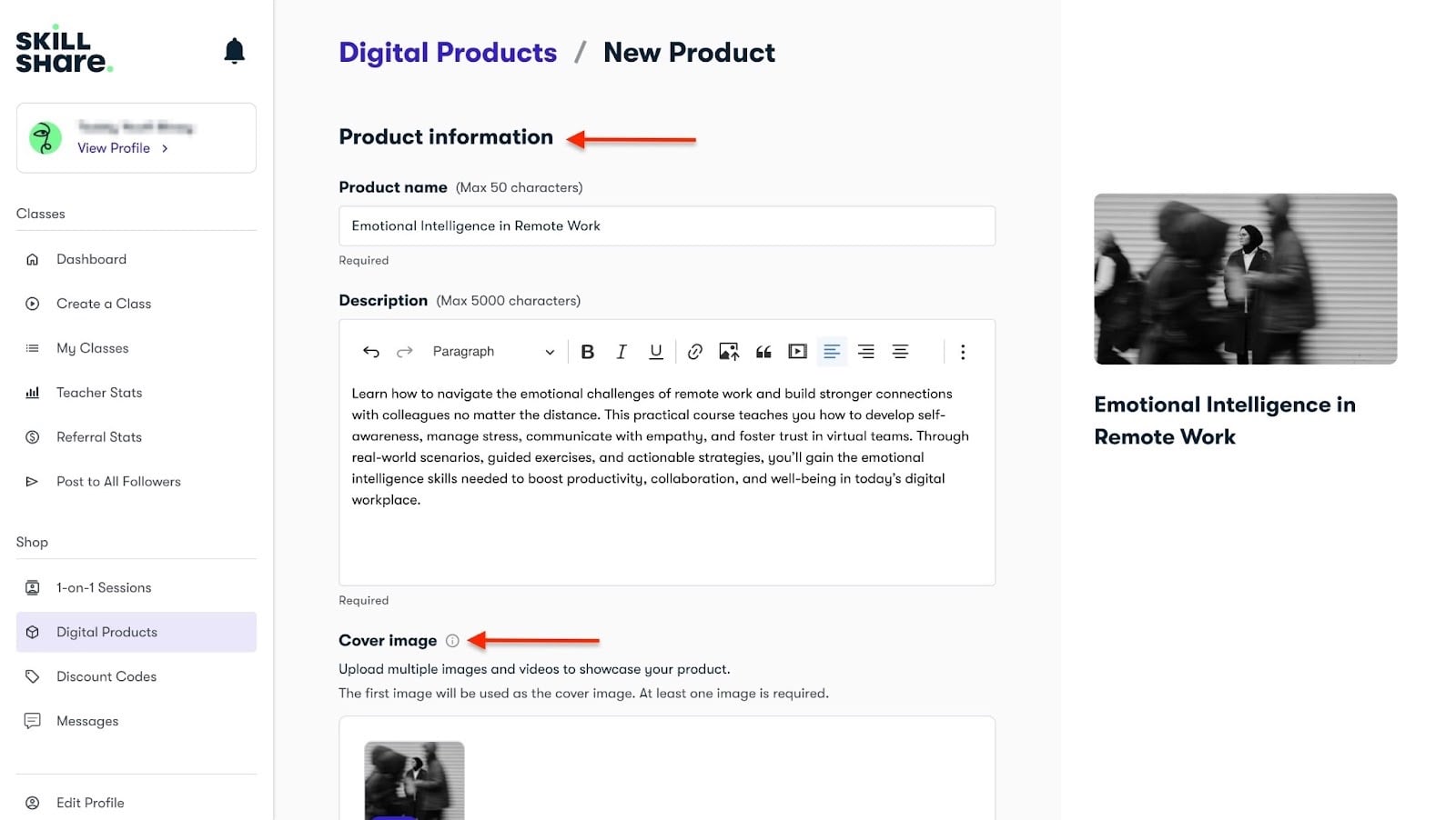 page de configuration d'un nouveau produit digital
