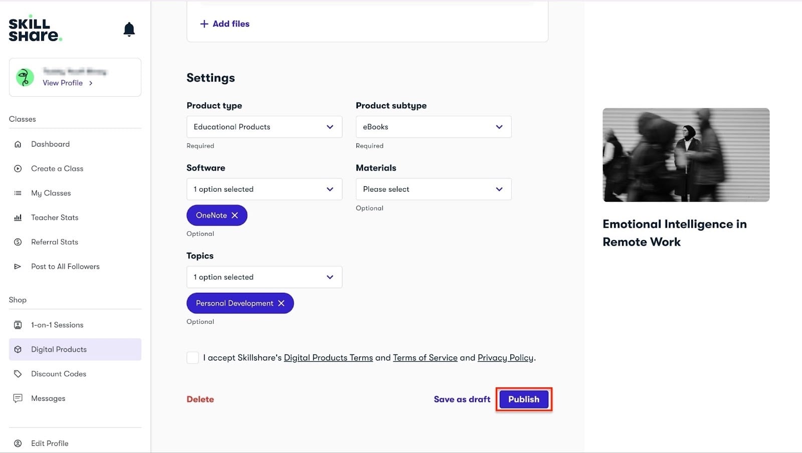 bouton publish pour la configuration du produit