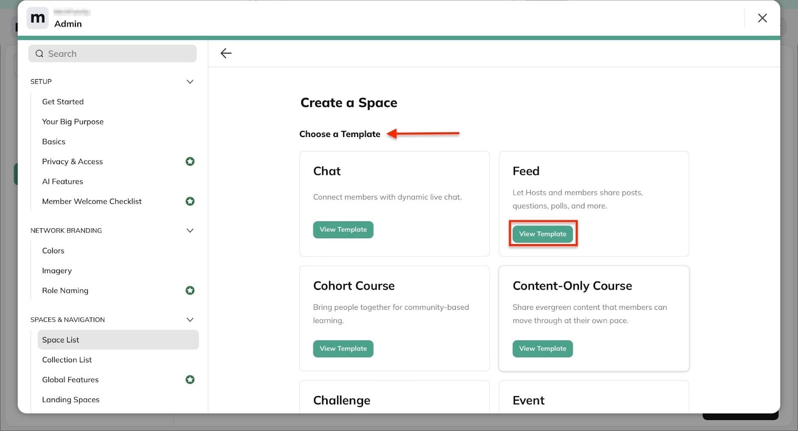 Mighty Networks: create a space affichant "Feed" - créateur de site