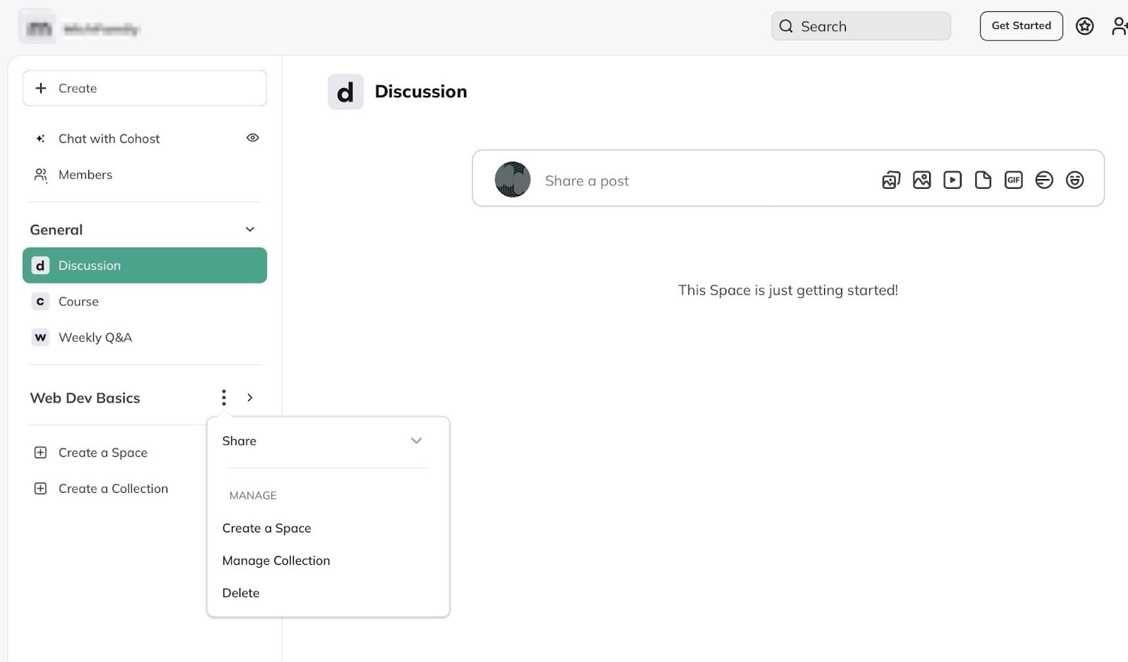 menu des options d'espace dans les meilleures alternatives à teachable