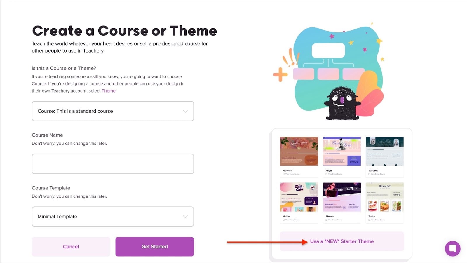page de création de formation avec options de templates