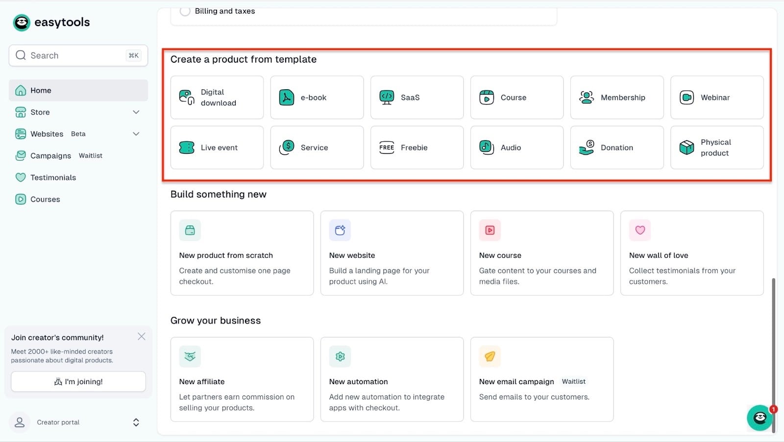 templates de création de produits disponibles