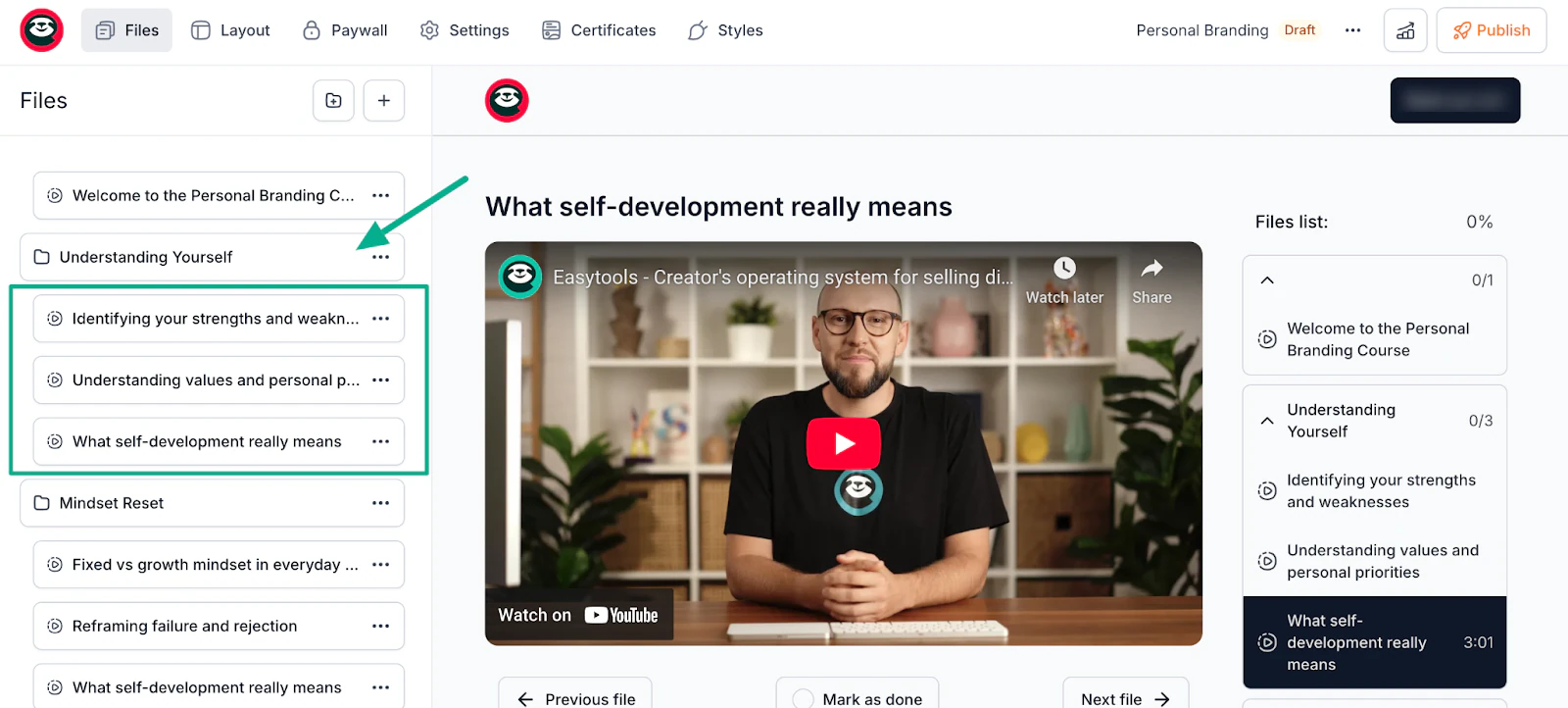 How to create your online course: course builder screenshot