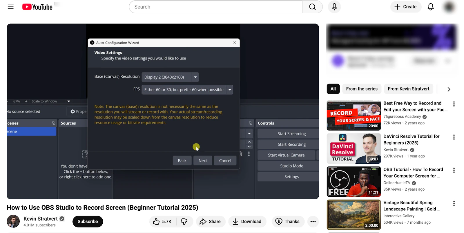 obs video settings window