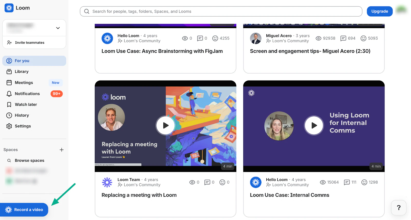 record video button in Loom