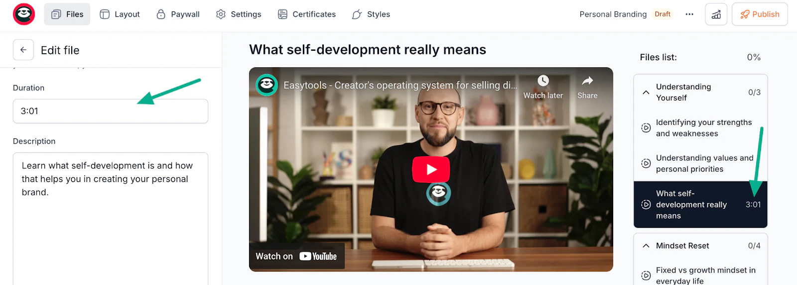 How to create your online course: for video lessons: screenshot