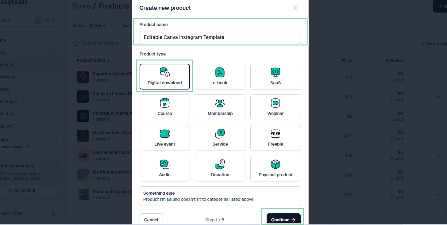 digital download option for selling canva templates