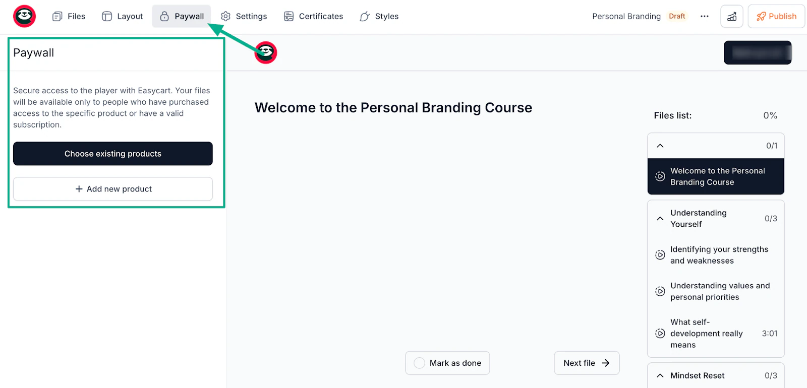 How to create your online course: for video lessons: screenshot — website builder