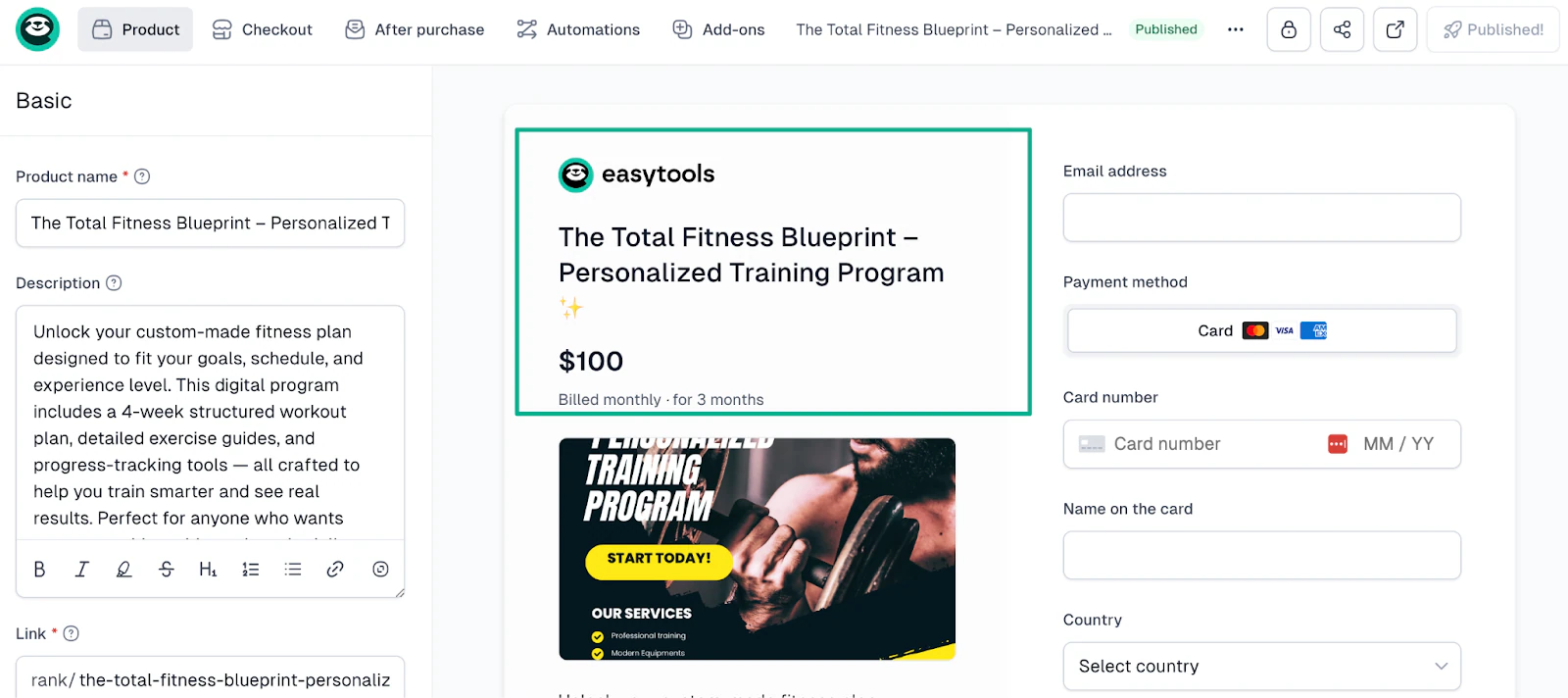 training program checkout page preview