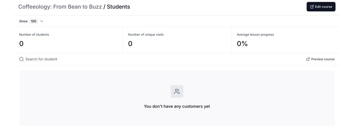 online course students analytics dashboard in easytools