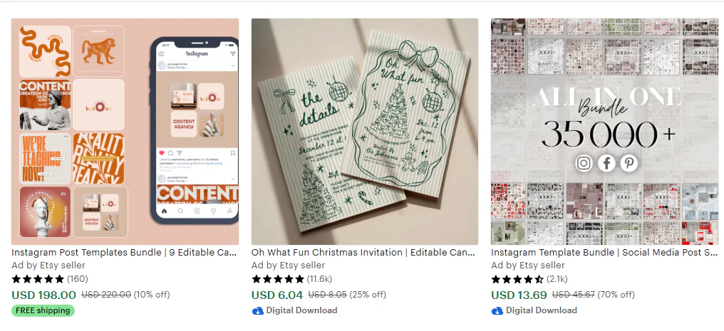 etsy listings for canva template bundles