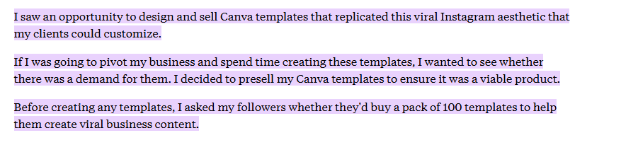 template demand test from user's experience