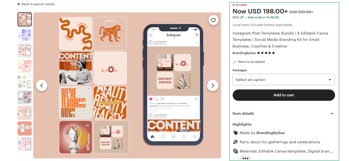 etsy product page with template bundle