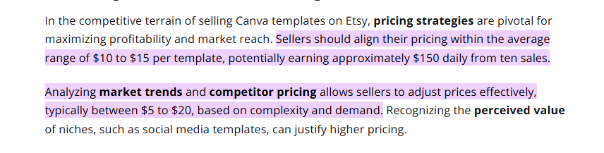 section on canva template pricing
