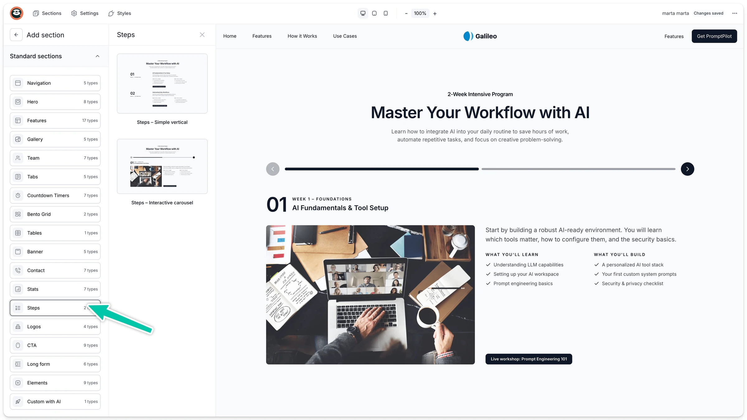 Lesson 3: landing page screenshot — checkout