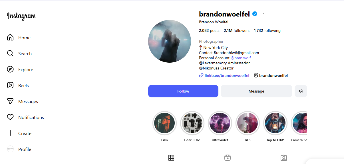 profil instagram d'un photographe connu