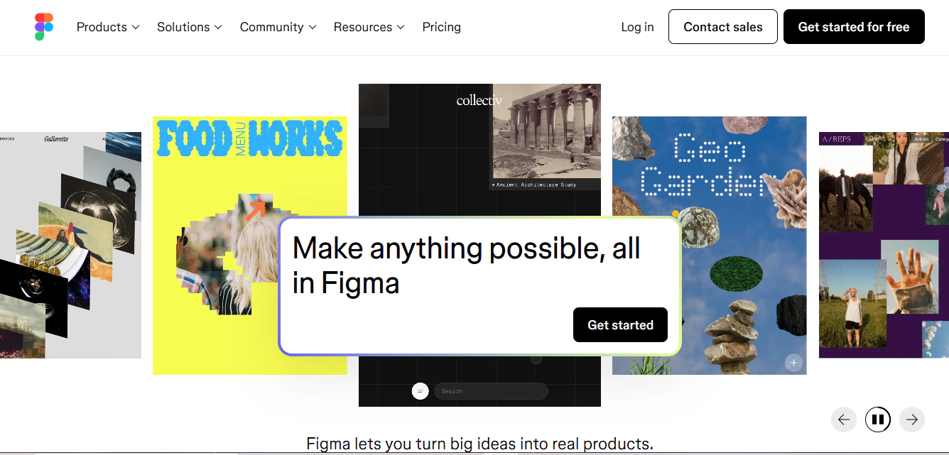 interface figma avec des projets d'exemple
