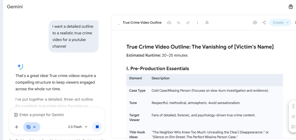 page de plan d'une vidéo sur une affaire criminelle