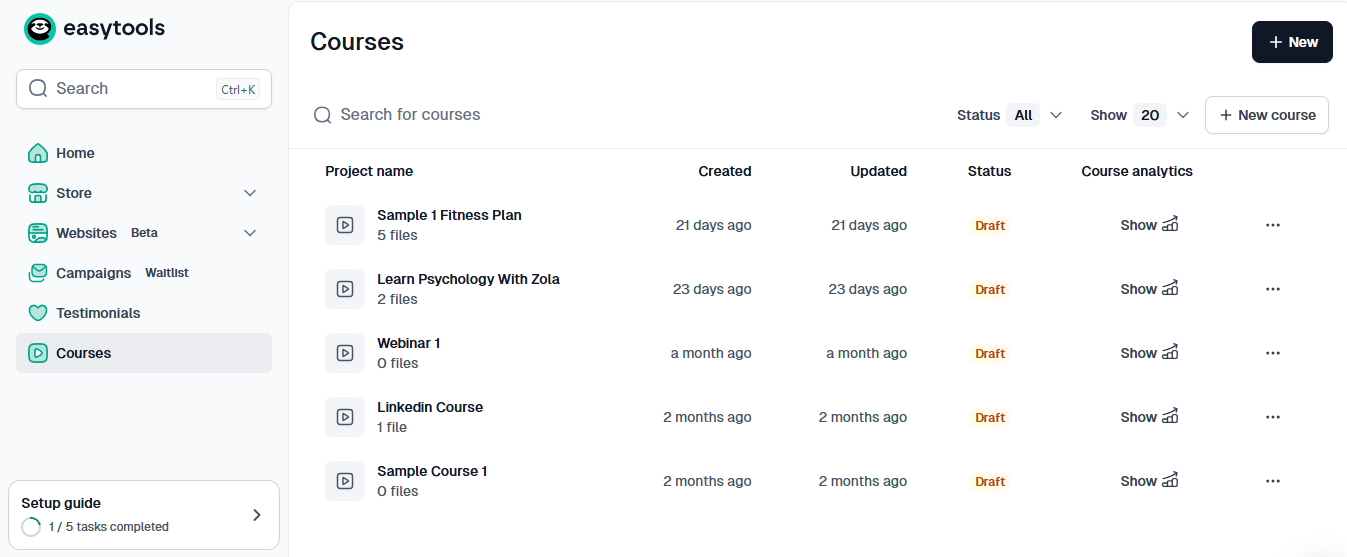 liste des formations disponibles d'un créateur dans easytools