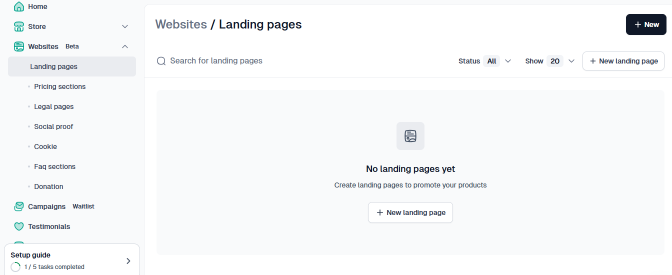 la fenêtre des landing pages dans une plateforme pour vendre des ebooks
