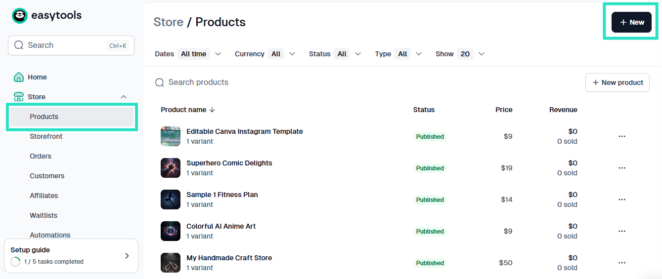 liste des produits publiés dans easytools