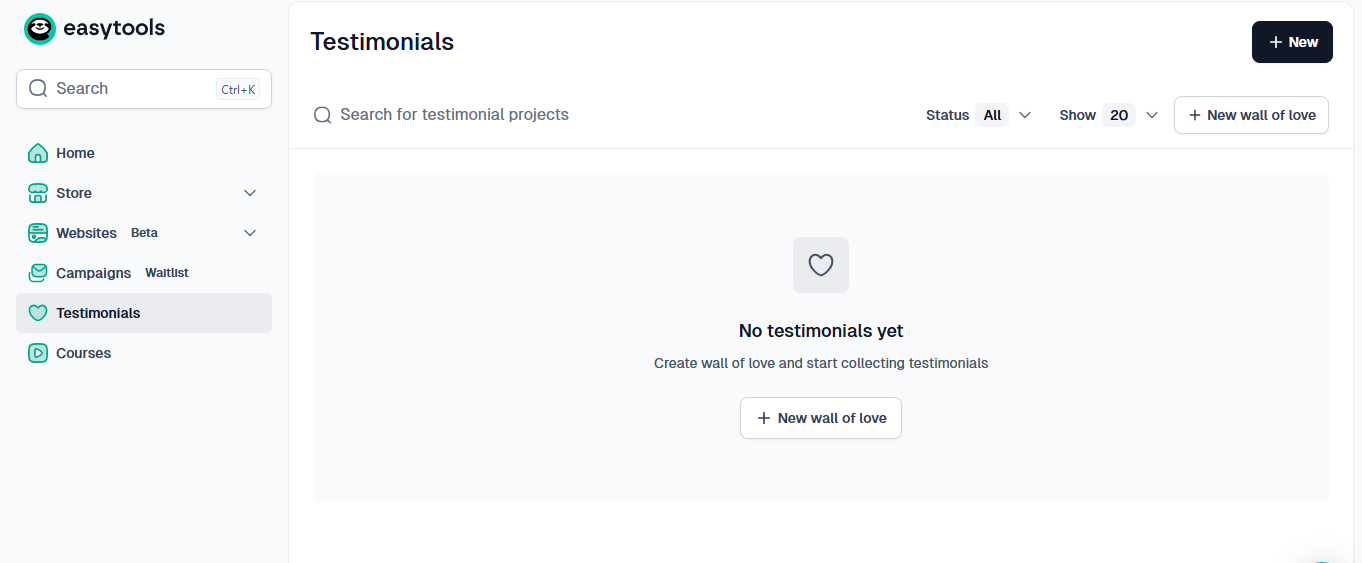 la fonctionnalité de témoignages clients dans le menu easytools