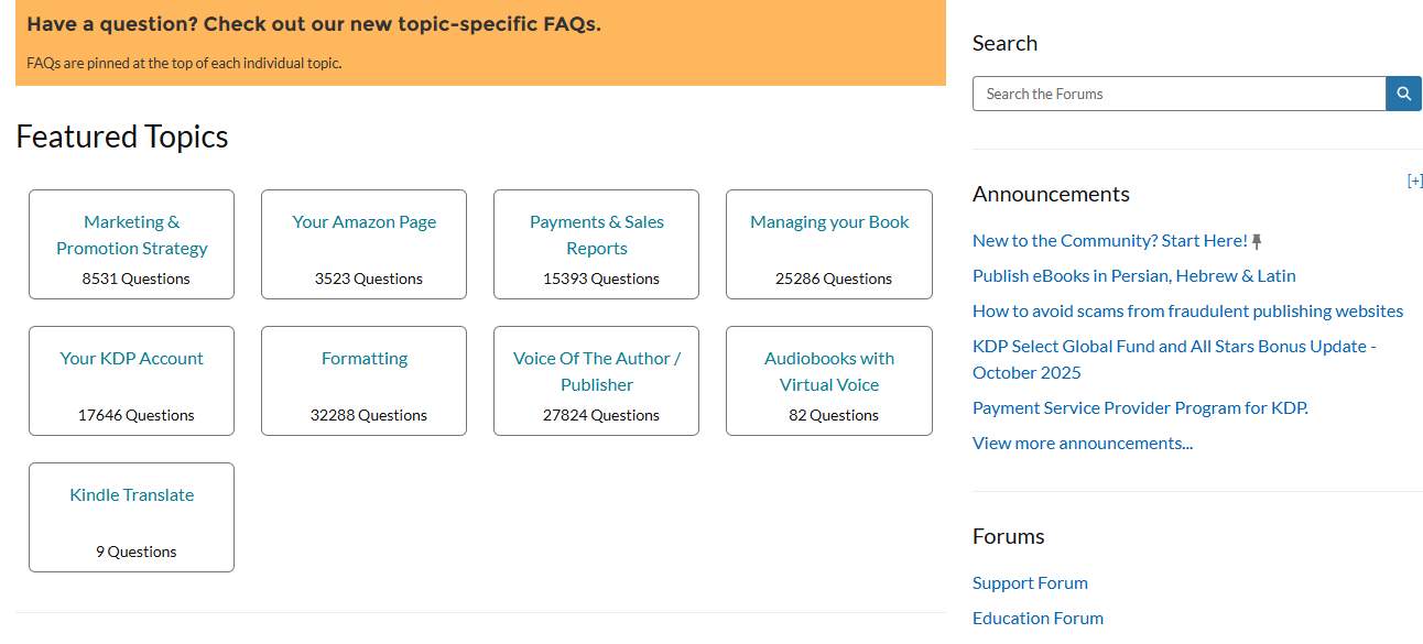 sujets de FAQ mis en avant dans une plateforme pour vendre des ebooks