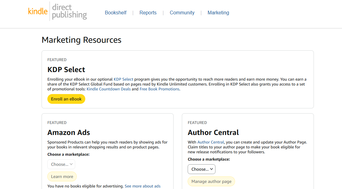 les ressources marketing disponibles dans amazon kdp