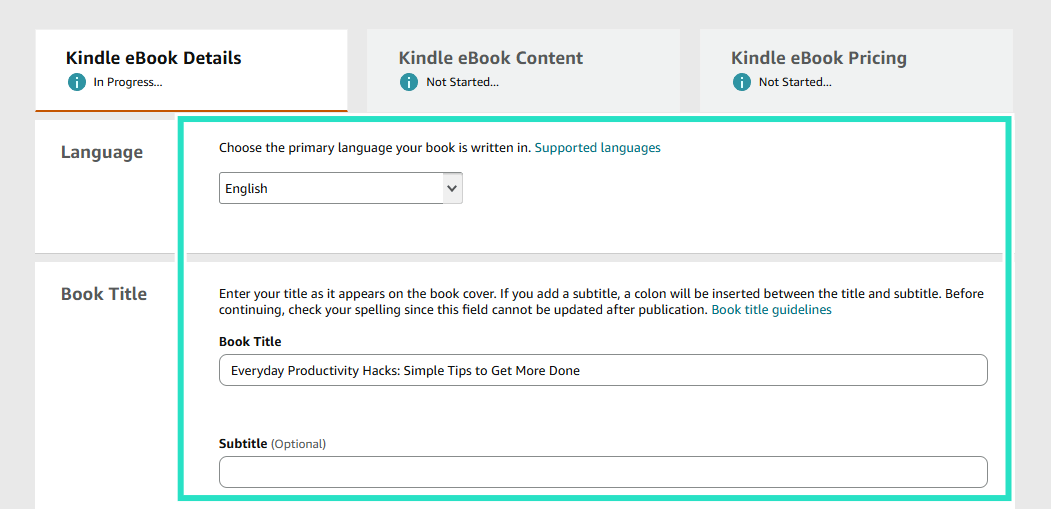 Amazon KDP: capture du bookshelf - produit digital vue 2