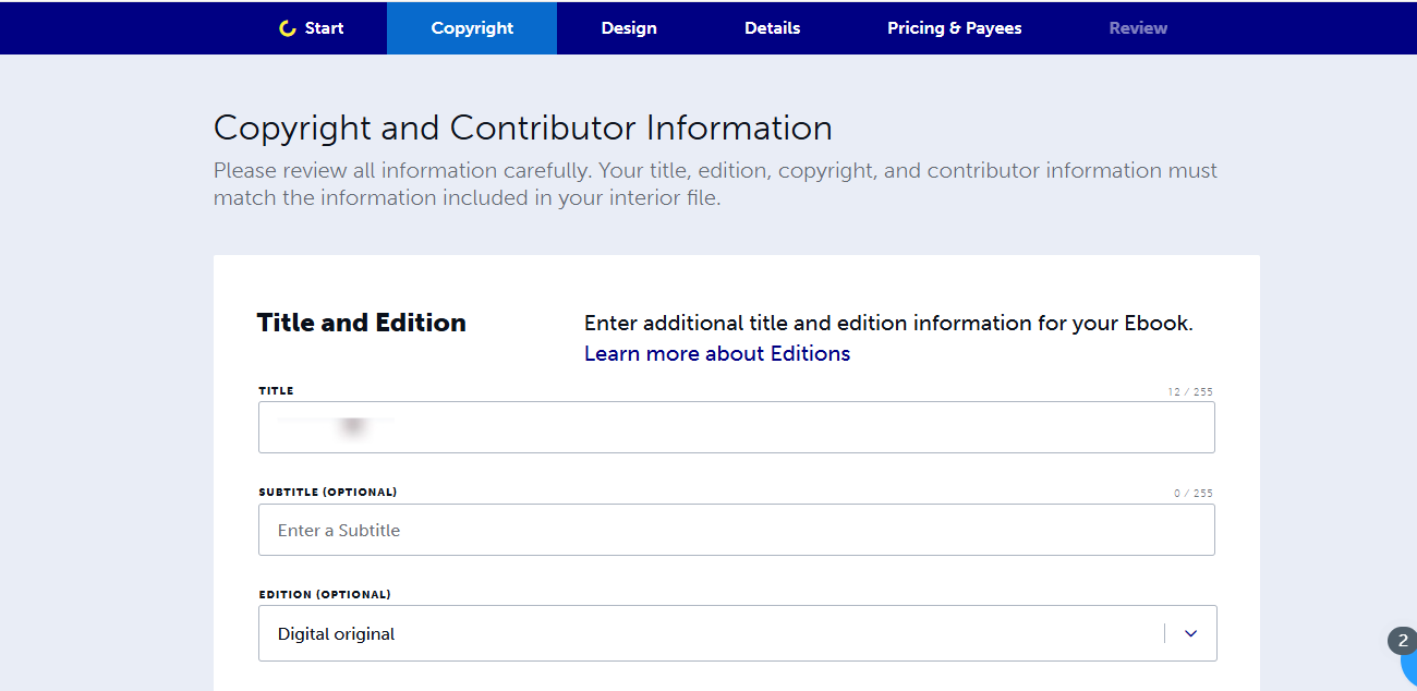 formulaire de copyright et de contributeurs dans lulu