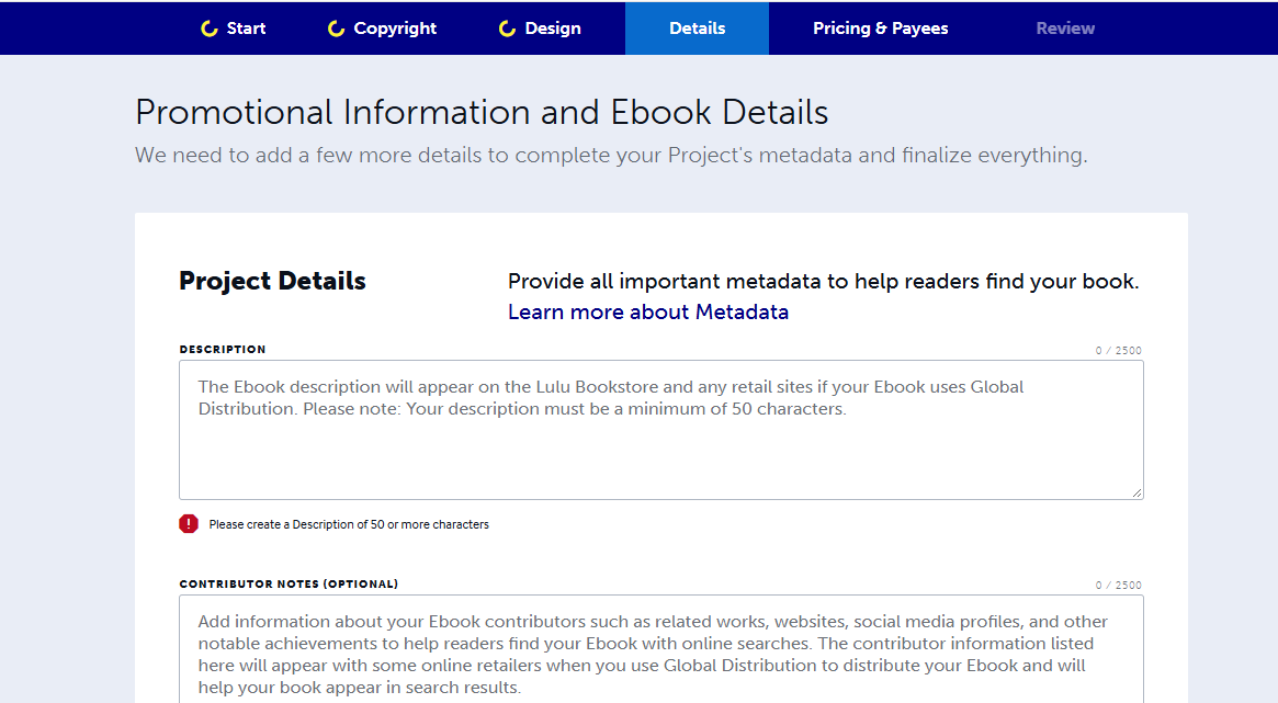 Lulu: capture de la section create - produit digital