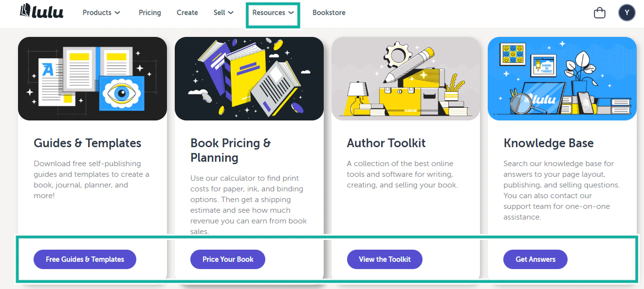 les options de ressources disponibles dans lulu