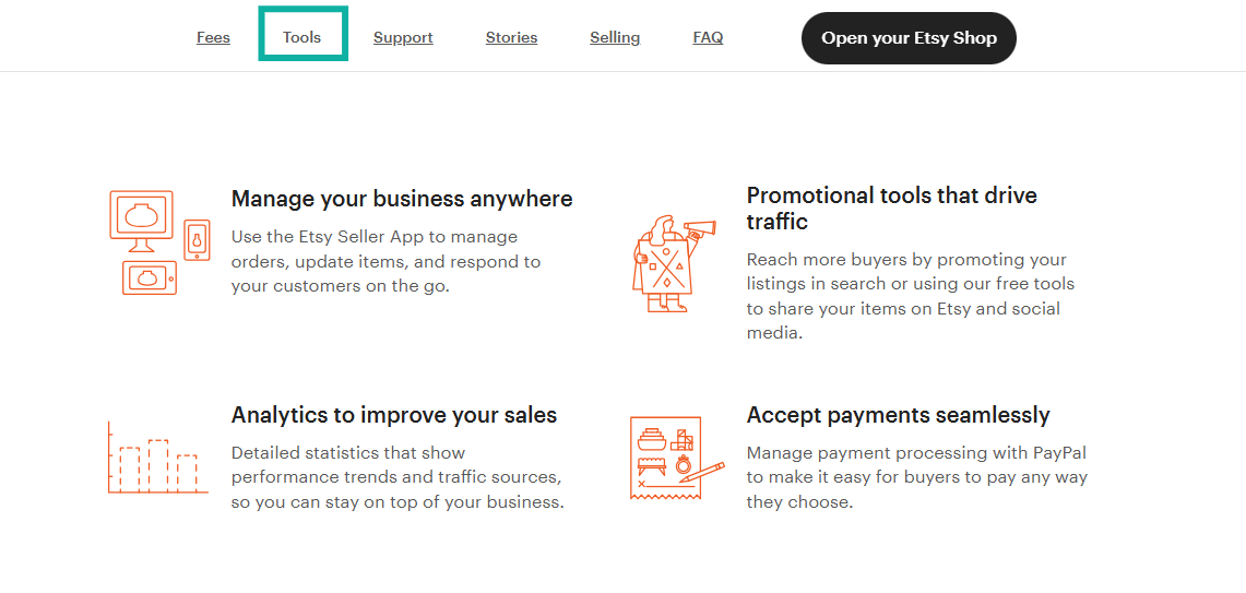 l'onglet des outils dans une plateforme pour vendre des ebooks